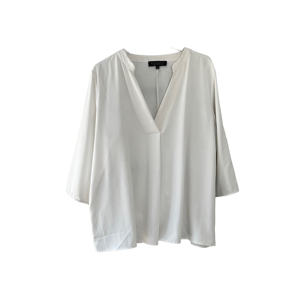 Eloquii White V neck Front Plead Wide Sleeves Blouse Top size 16 (flawed)